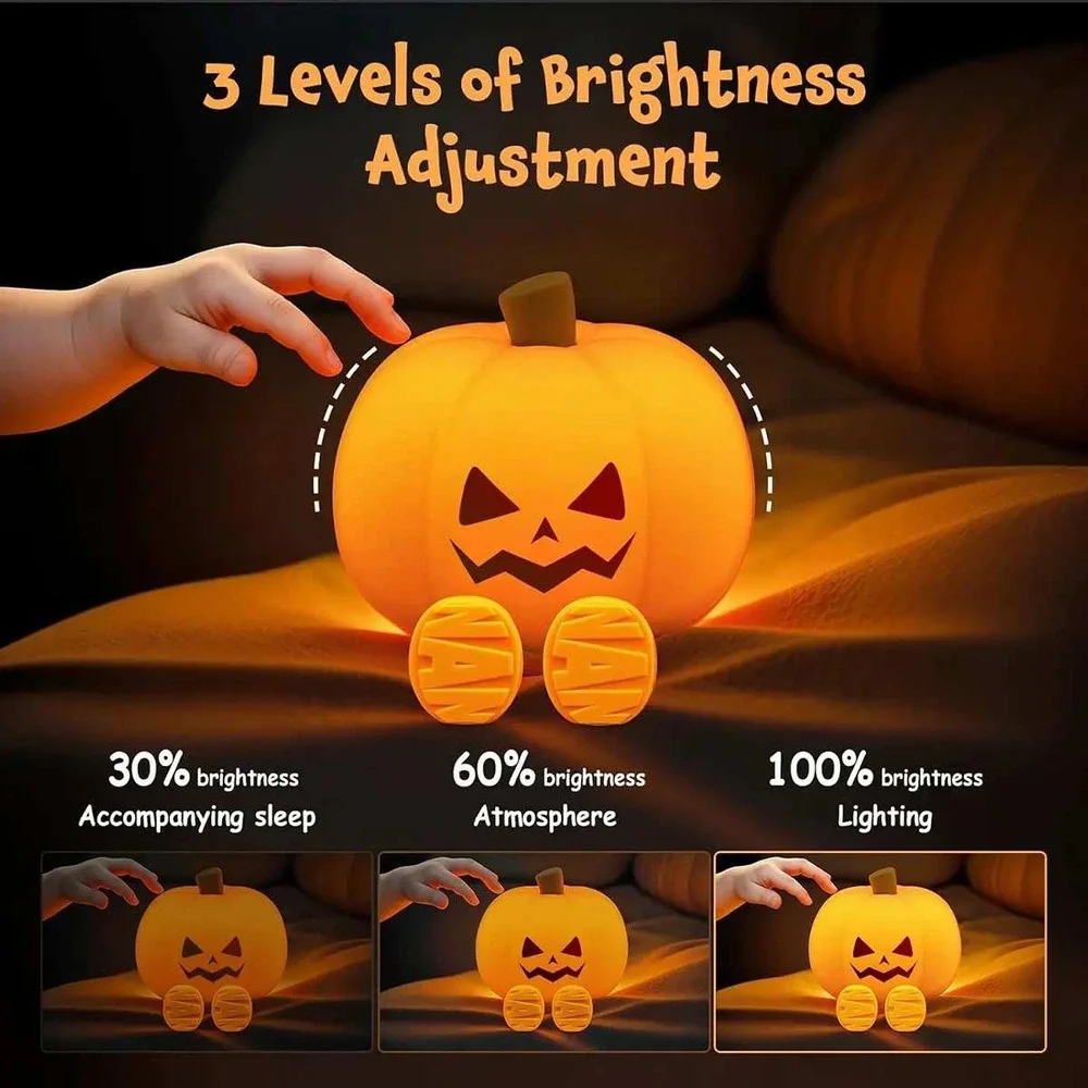 XO-OZ08 Halloween Pumpkin LED Night Light Dimmable Silicone Rechargeable Lamp